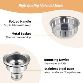 Hygie Rinse Stainless Steel Kitchen Sink Drain Strainer Compatible with Moen, 3-1/2 Inch Sink Drain Stopper Plug with Assembly, 3 in 1 Pop Up Kitchen Sink Stopper