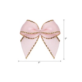 MECCANIXITY 50Pcs Mini Gold Edge Ribbon Bow 1" Fabric Satin Ribbon Bows for Craft DIY Hair Bow Sewing Wedding Birthday Party Light Pink