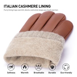 Bison Denim Sheepskin Leather Gloves for Men, Winter Warm Cashmere Lined, Touchscreen, Driving, Motorcycle, Tan, M
