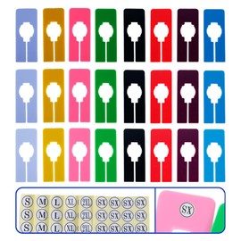 24 PCS Colorful Closet Rack Dividers with Six Size Stickers XS-XXL, Size Dividers Closet Dividers Rectangular Clothing Hangers Dividers Clothing Size Dividers for Racks Sorting Clothes Size (Plastic)