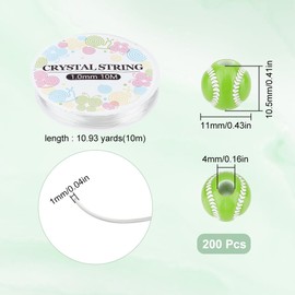 SUNNYCLUE 200Pcs Tennis Bead Sport Ball Beads Bulk Green Acrylic Sports Balls Loose Spacer Mini Bead with 11 Yards Elastic Crystal Thread for Jewellery Making Bracelets Necklaces DIY Craft Accessories