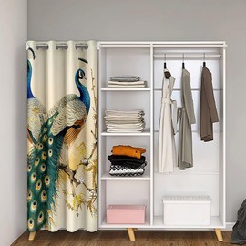 Castle Fairy Vintage Peacock Door Curtain for Doorways Privacy Japanese Style Doorway Curtain Wild Birds Animal All Season Blackout Curtain Golden Bamboo Leaves Door Drape, 60"" W X 80"" L