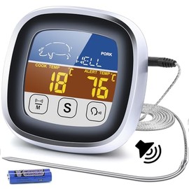 Leepenk Termómetro digital para carne con transmisión de voz clara para ciegos y ancianos, termómetro de sonda para cocinar con pantalla táctil grande