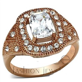 YourJewelleryBox GL215 Rose Gold Ring Simulated Diamonds Emerald Cut Antiqued Womens Engagement Size J USA 5