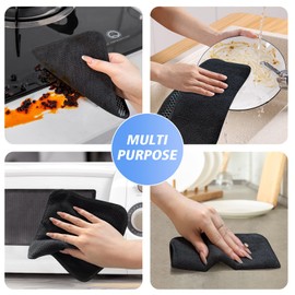 KinHwa Kitchen Washcloths for Dishes Absorbent Microfiber Dish Cloths Quick Dry Dish Rags with Poly Scour Scrub Side Ideal for Kitchen Cleaning and Housekeeping (Black, 7inchx7inch 18 Pack)