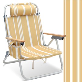 Sekey Aluminum Beach Chair for Adults with 5-Position Classic Lay Flat, Lightweight Folding Backpack Beach Chair with 2 Cooler Bag, Towel Bar, Cup Holder & Phone Holder for Outdoor, Camping, Lawn