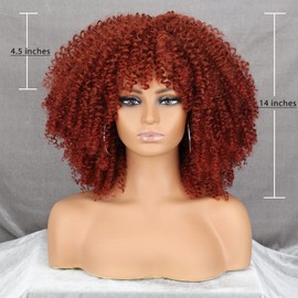 LINGHANG Short Curly Wigs for Black Women, Ginger Kinky Curly Afro Wigs for Black Women, Synthetic Ginger Orange Afro Curly Wigs for Daily Use