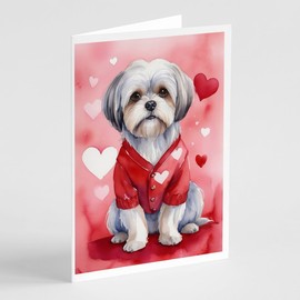 Caroline's Treasures DAC5384GCA7P Lhasa Apso My Valentine Greeting Cards Pack of 8 Blank Cards with Envelopes Whimsical A7 Size 5x7 Blank Note Cards