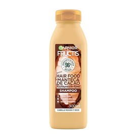 Garnier Fructis Hair Food Manteca Cacao Shampoo Cabello Rizado Seco 300ml Restauración Rizos Control Frizz Por Horas Fórmula Origen Natural Siliconas