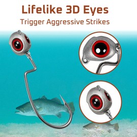 PBWILD Swimbait Jig Heads, 30pcs Weighted Hooks with Lifelike 3D Eyes, 1/16oz(for BFS), 3/32oz,1/8oz, Sharp Texas Rig Lures for Bass, Walleye & More (Assorted Pack)