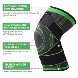 Knee Support Elastic Sports Knee Support for Men and Women 1 Piece for Running, Meniscus, Osteoarthritis, Tendonitis, Ligaments, Patella (Black/Green) One Size