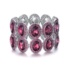 EVER FAITH Women's Bracelet Rhinestone Crystal Art Deco Wedding Bridal Elastic Stretch Bangle Purple Silver Tone, Crystal, No information