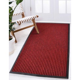 LuxUrux Durable Rubber Door Mat, Heavy Duty Doormat, Indoor Outdoor, Easy Clean, Waterproof, Low-Profile Mats for Entry, Patio, Garage, High Traffic Entrance Ways (3 x 5 Feet, Striped Red)