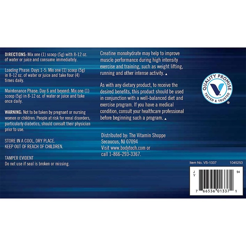 BODYTECH 100% Pure Creatine Monohydrate Powder - Micronized for Maximum