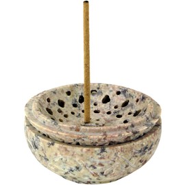 GURU SHOP Indian Incense Holder, Pot Pourri Bowl Made of Soapstone - Bowl India, Beige, 6 x 7.5 x 7.5 cm, Incense Stick Holder