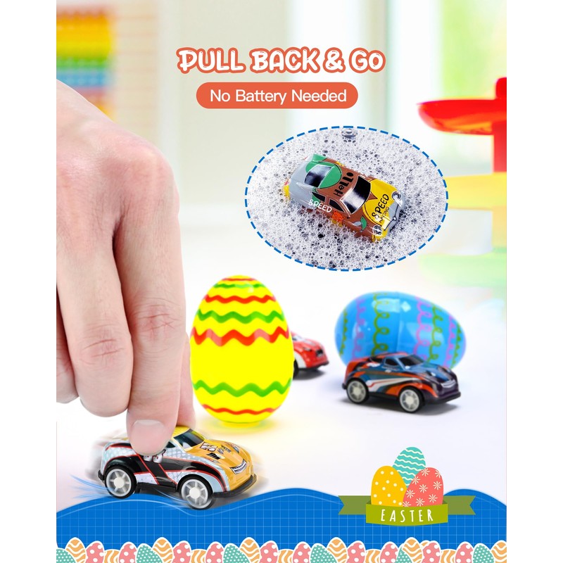 Roicaholy 24 Count Prefilled Easter Eggs with Pull-Back Cars Inside