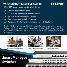 D-Link 28-Port Gigabit Smart Managed Switch | 24 GbE + 4 SFP Combo Ports | L2+ | VLANs | Cable Diagnostics | Web UI | Rackmount | Fanless | NDAA Compliant | Lifetime Warranty (DGS-1210-28)