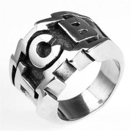 PAURO Men's Stainless Steel Engraved Character TCB Silver Ring Size S