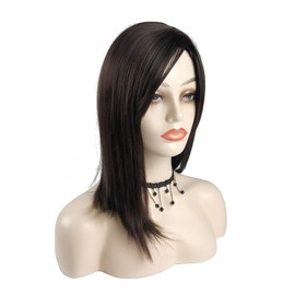 LesafeV Side Part 35cm Straight Topper Clip in Free Part Synthetic Head Top Hairpiece with Side Bangs Large Full Head Wear Base Wiglet (4# Black Brown)