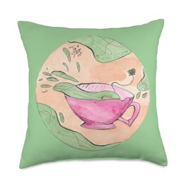 Matcha Whimsical Tea Design Throw Pillow