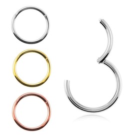 3pcs Nose Rings Hypoallergenic 316l Surgical Steel Hinged Hoop 20G Silver 18G Gold - Rose Gold Diameter 8mm (8mm)