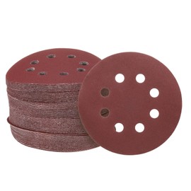 sourcing map 100pcs Hook and Loop Sanding Discs 5" 8-Hole 220 Grits Aluminum Oxide Abrasive Sandpaper for Random Orbital Sander Woodworking Sand Automotive Paint, Red