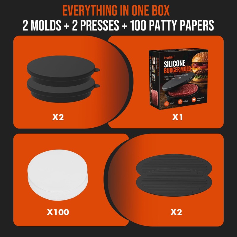 EverWinSR Burger Press Patty Maker Set, Fits Regular Hamburger Buns,