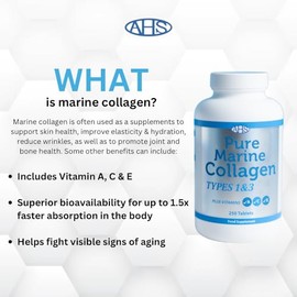 AHS Pure Marine Collagen Tablets, Types 1 & 3, with Vitamins A, C & E, 250 Tablets, Food Supplement