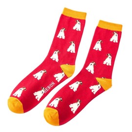 Miss Sparrow Fox Terrier Dog crimson Mens Novelty Ankle Socks Adult One Size