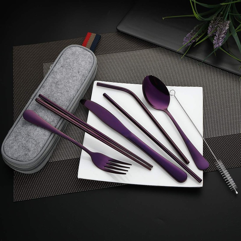 DEVICO Portable Utensils, Travel Camping Cutlery Set, 8-Piece including Knife