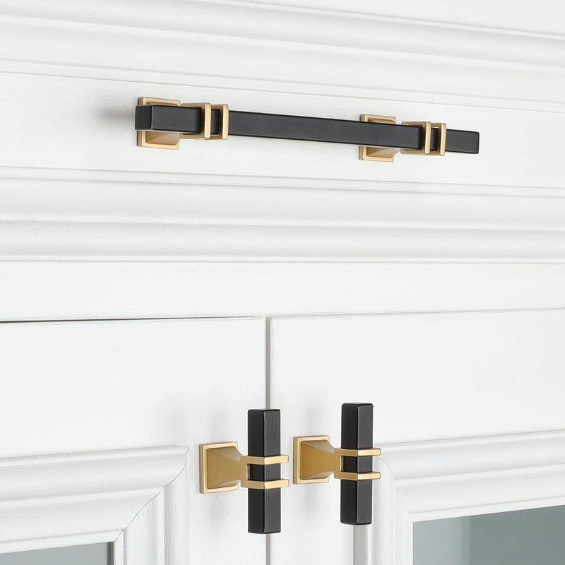 Lepatape 10 Pack 5 inch Black and Gold Cabinet Pulls
