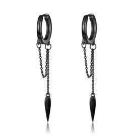 Spike Earrings Sterling Silver Black Gothic Hoop Earrings Chain Tassel Earrings Punk Jewellery Gifts for Women