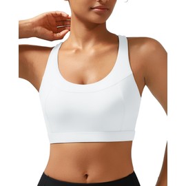 RUNNING GIRL Sports Bras for Women High Support,White Sports Bra with Molded Cup Yoga Workout Bra(3025_White_L)