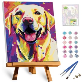 TOCARE Framed Paint by Numbers Kit for Adults, 12x16Inch Dog Paint by Numbers with Frame,Labrador Paint by Number Framed Canvas for Adults Animals (Without Easel)