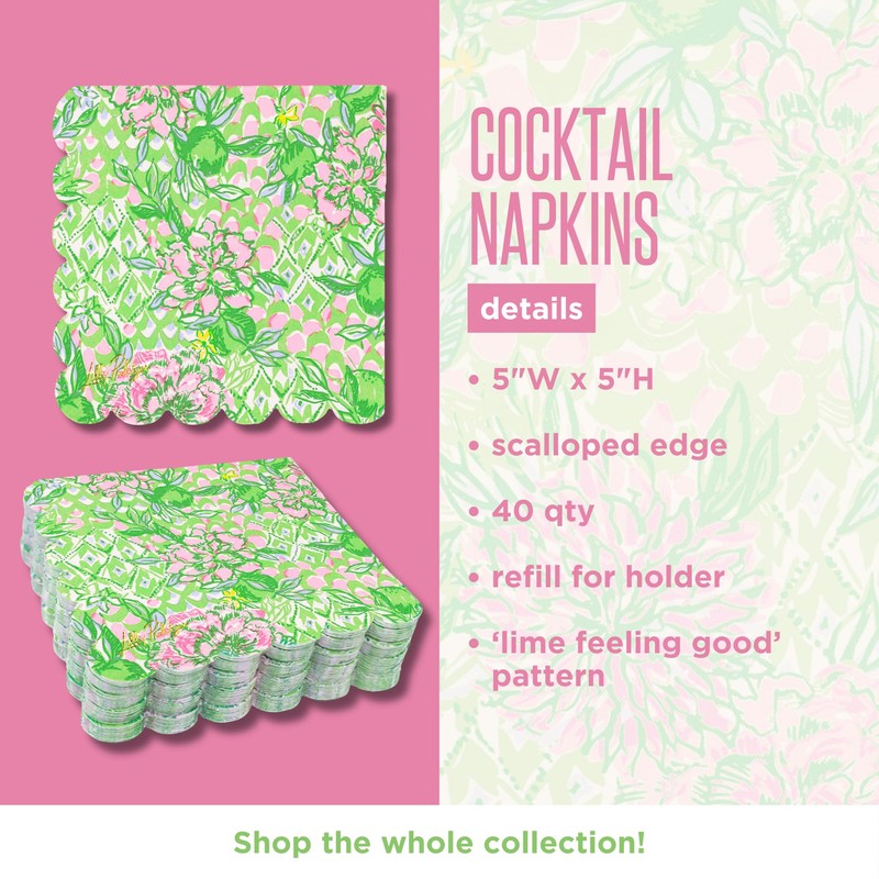 Lilly Pulitzer Disposable Decorative Paper Cocktail Napkins, Napkin Holder Refill