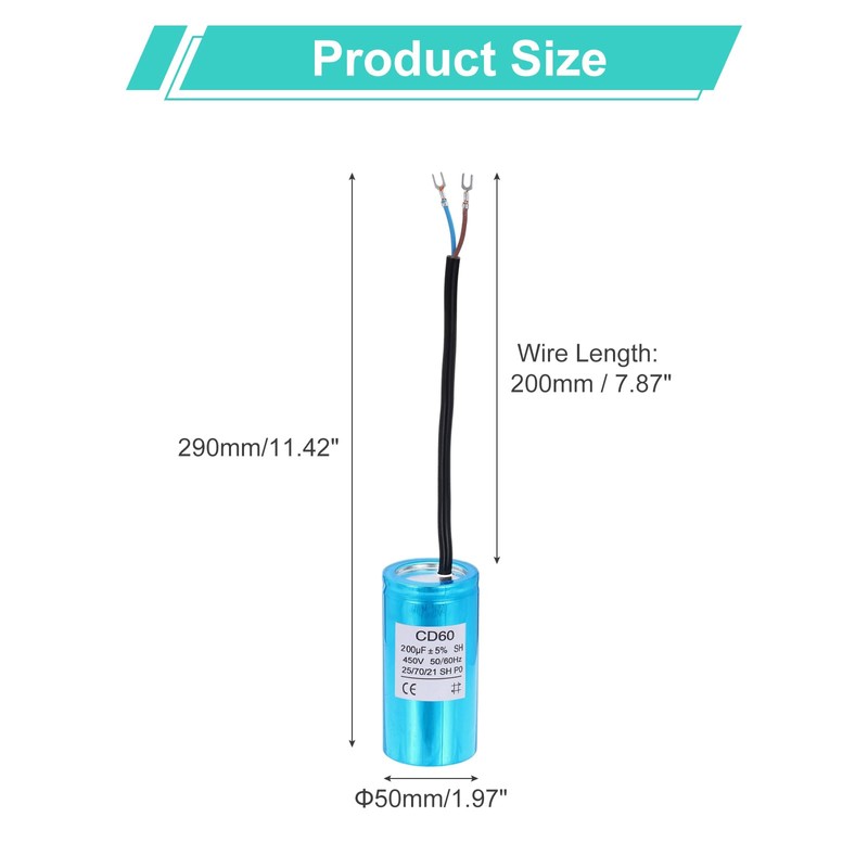 sourcing map CD60 Capacitor, 450V 200uF CD60 Motor Start Capacitor
