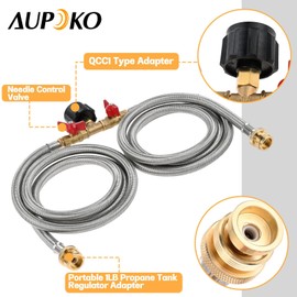 Aupoko 5 Ft 2 Way Y Splitter Adapter Hose, Propane Splitter 2 way with Shut Off Valve to QCC1 / Type1 for 20lbs Gas Tank 350PSI for Heater Stove Propane Tree for Camping