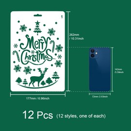HLIWS 12 Pieces Reusable Christmas Painting Stencils,Plastic Drawing Painting Stencil,Drawing Craft Stencils,for DIY Scrapbooking Painting Drawing Craft Accessories