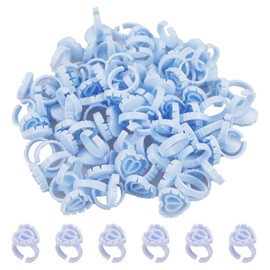 100 Pcs Disposable Glue Rings, Blue Lashes Glue Ring Cup Plastic Makeup Glue Holder Rings Lashes Quick Blossom Cups for Eyelash Extension