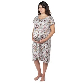 Three Little Tots Mommy Labor and Delivery Gown - Stretchy Soft Maternity and Nursing Nightgown (Floral, Large)