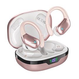 Rose Gold Bluetooth Wireless Earbuds, 2025 Latest Bluetooth Earphones, Bluetooth 5.3, ENC Noise Cancellation, Up to 80 Hours Playback, IPX7 Waterproof, Ear Hook Design, Automatic Pairing, LED Display, Suitable for Sports, Music, Web Conferences, Work or 