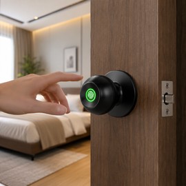 YFK Smart Fingerprint Door Lock Knob with Tuya App Control – Bluetooth Keyless Entry Lock with Auto-Lock and Emergency Key for Compatible Interior Doors