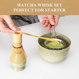 IGINOA Matcha Besen Set Matchabesen mit Halter Sieb Löffel Bambusbesen Behälter Matcha Tea Zubehör Starter-Set Whisk Chasen Pinsel 6Pcs Matcha-Set Kit Schneebesen Matchaset Rührer Geschenk