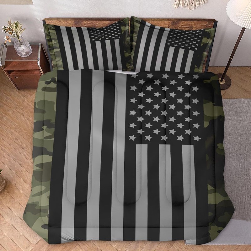 WeCozy Twin Size Comforter Set with Pillowcase, Black Military Camouflage