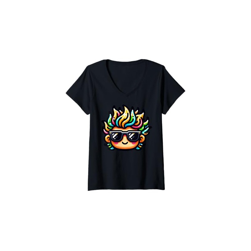 Womens Colorful Cartoon Character Illustration For Kids V-Neck T-Shirt