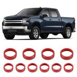 PDKLIN for Silverado Radio Knob Cover Trim Ring Red Compatible with Chevy Silverado 2019+ Suburban 2020+ Tahoe 2021+/GMC Sierra 2019+ Yukon 2021+, Aluminum Alloy Interior Accessories 10pcs, Red