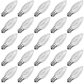 Meconard C9 Led Replacement Christmas Light Bulbs, C9 Shatterproof Led Bulbs for Christmas Indoor Outdoor String Lights, E17 Intermediate Base, Commercial Grade Holiday Bulbs, Cool White, 25Pack