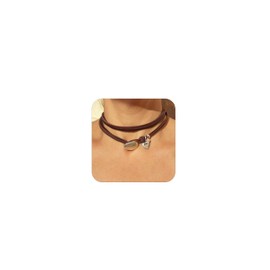 Boho Choker Necklaces for Women Country Concert Outfits Accessories Brown Suede Choker Necklace Trendy Layered Leather Cord Necklace Western Turquoise Necklace Boho Western Jewelry Outfits(Pink Crystal)