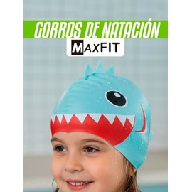 Maxfit Gorro de Natación Silicona Profesional, Gorro de Natacion Niño Modelo de Piraña, Gorra Natación Unitalla de Alta Calidad