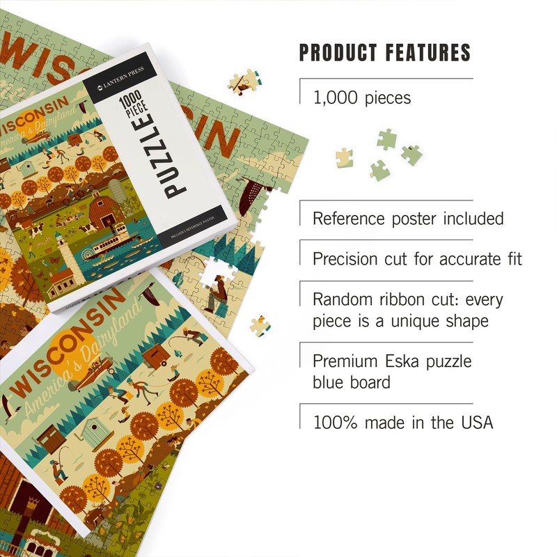 Lantern Press 1000 Piece Jigsaw Puzzle, Wisconsin, Geometric